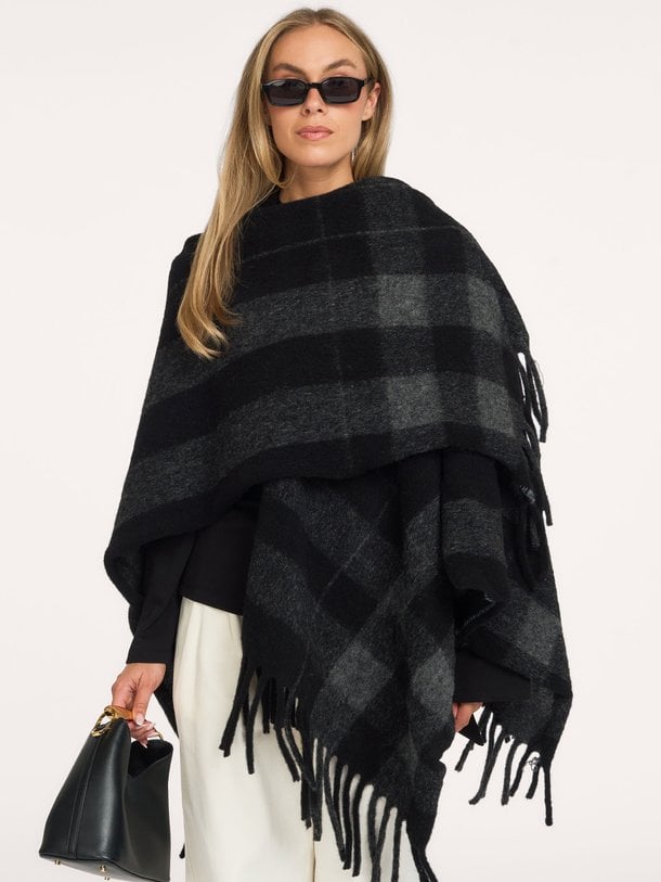 Rhea'CL Rhea, wolmix geruite poncho sjaal