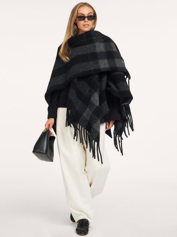 Rhea'CL Rhea, wolmix geruite poncho sjaal