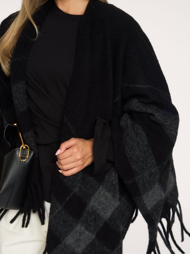 Rhea'CL Rhea, wolmix geruite poncho sjaal