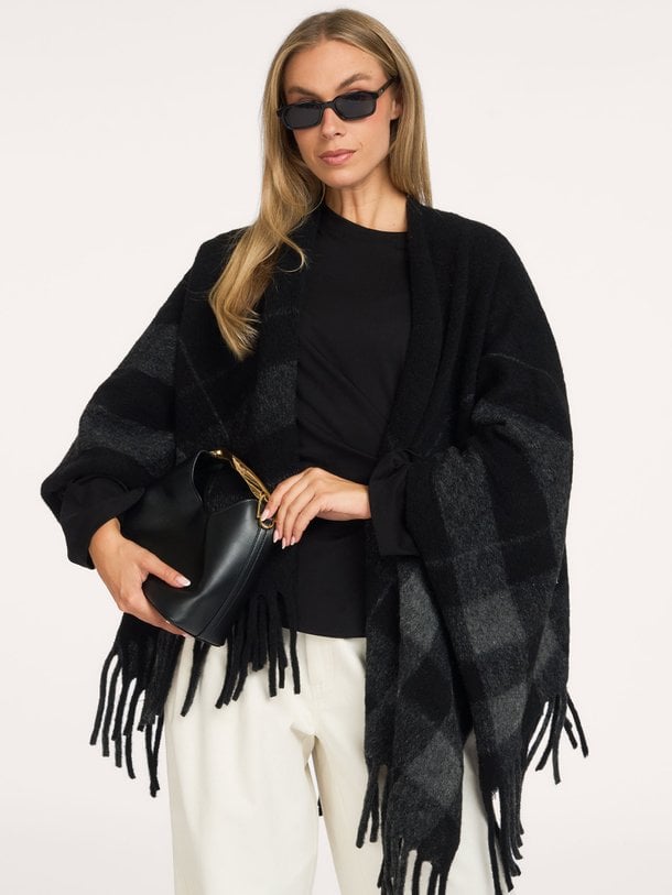 Rhea'CL Rhea, wolmix geruite poncho sjaal
