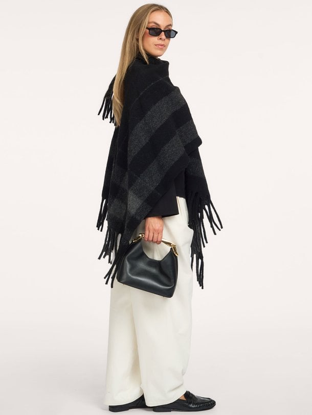 Rhea'CL Rhea, wolmix geruite poncho sjaal
