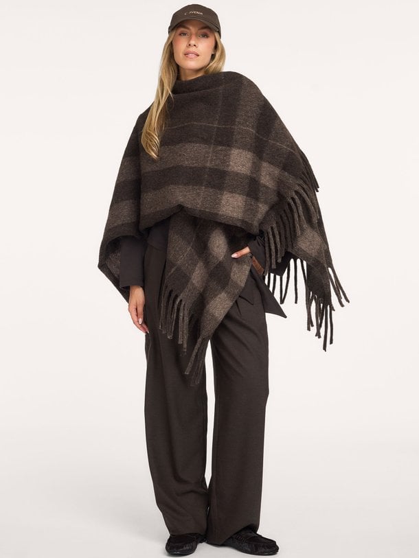 Rhea'CL Rhea, wolmix geruite poncho sjaal