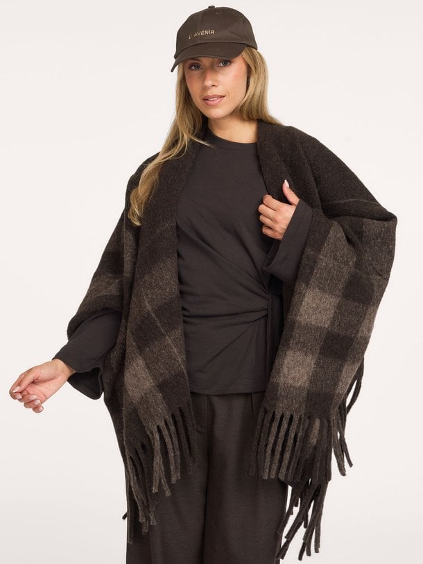 Rhea'CL Rhea, wolmix geruite poncho sjaal