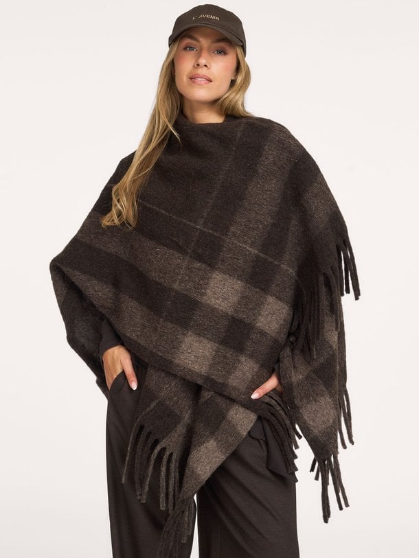 Rhea'CL Rhea, wolmix geruite poncho sjaal