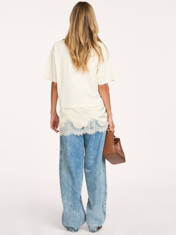 Vaccara Lace Tee Vaccara, katoenen T-shirt met kant
