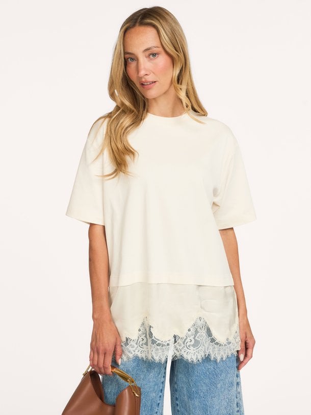 Vaccara Lace Tee Vaccara, katoenen T-shirt met kant