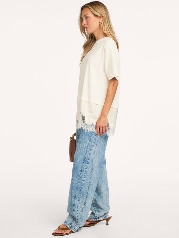 Vaccara Lace Tee Vaccara, katoenen T-shirt met kant