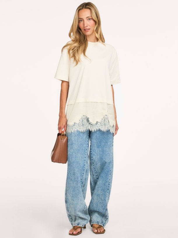 Vaccara Lace Tee Vaccara, katoenen T-shirt met kant