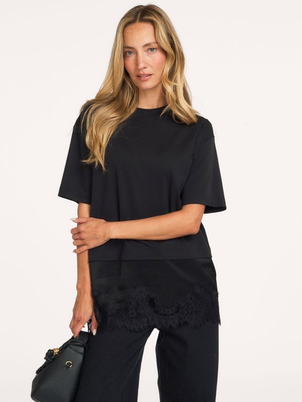 Vaccara Lace Tee Vaccara, katoenen T-shirt met kant