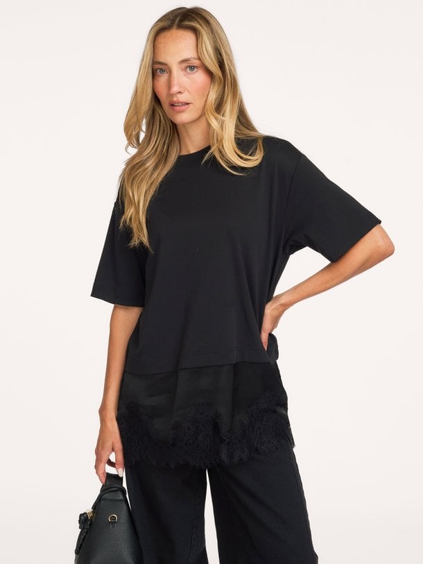 Vaccara Lace Tee Vaccara, katoenen T-shirt met kant
