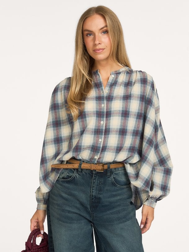nyka tokyo check blouse Nyka, organic cotton geruite blouse