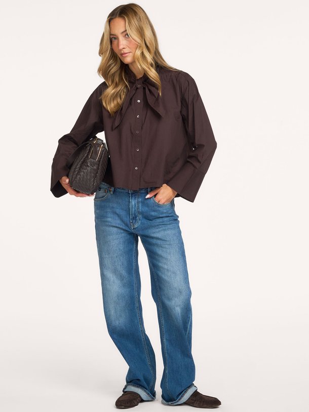 KARMEL Poplin shirt with bow collar Karmel, katoenen blouse