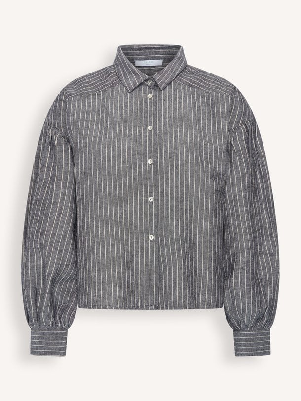 sarah short thin stripe blouse Sarah, linnen/katoenmix gestreepte blouse