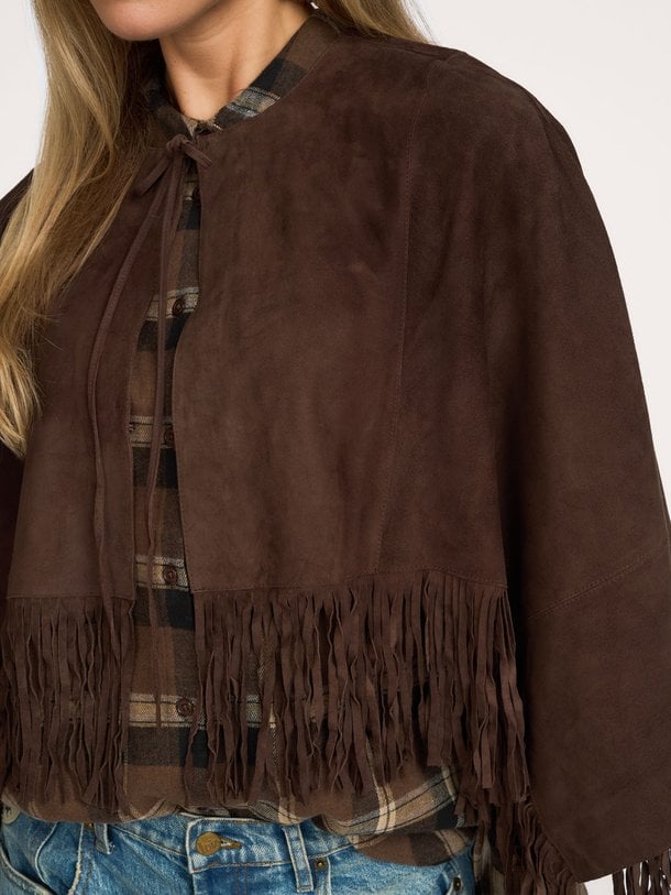 Spencer suede fringed poncho Spencer, suède poncho met franjes