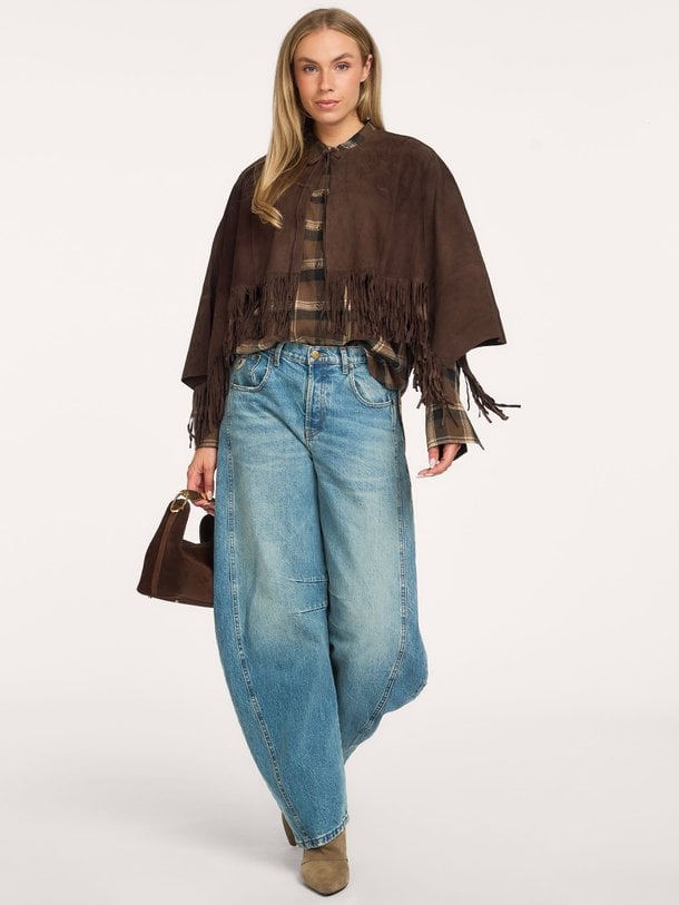 Spencer suede fringed poncho Spencer, suède poncho met franjes