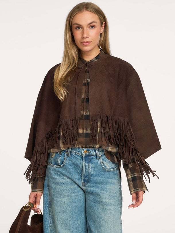 Spencer suede fringed poncho Spencer, suède poncho met franjes