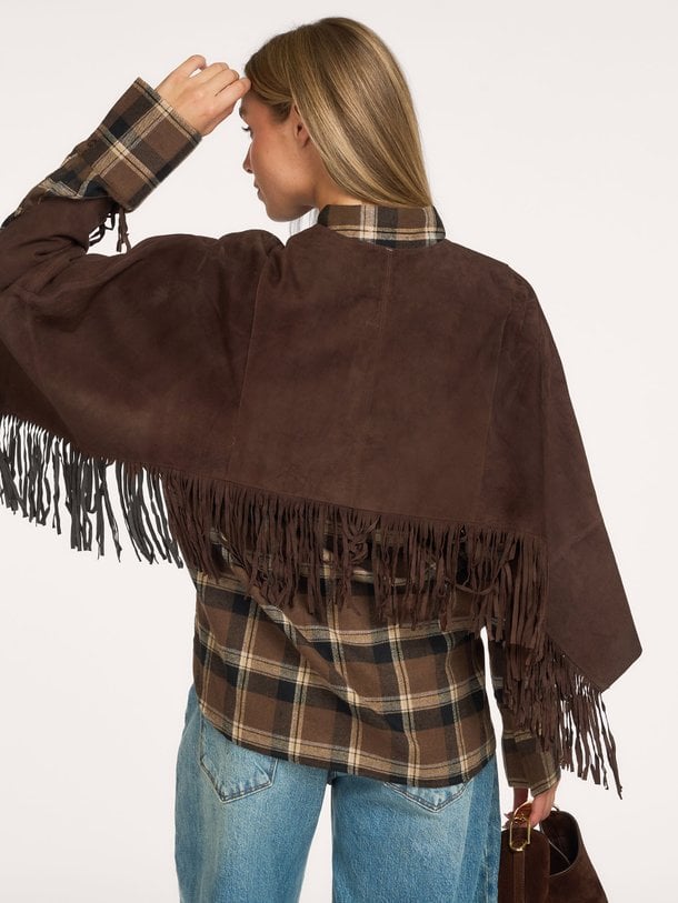 Spencer suede fringed poncho Spencer, suède poncho met franjes