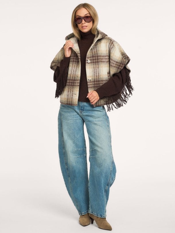 Lunetta check cape coat Lunetta, wolmix geruit jasje