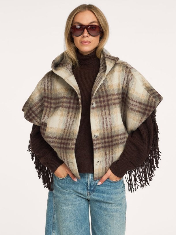 Lunetta check cape coat Lunetta, wolmix geruit jasje