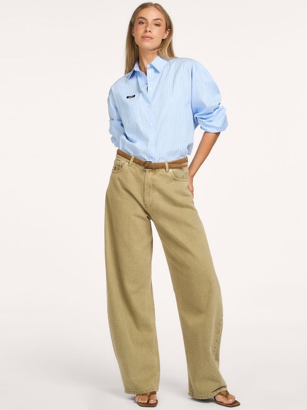 MONOGRAM BARREL LEG DENIM PANT High waist barrel jeans