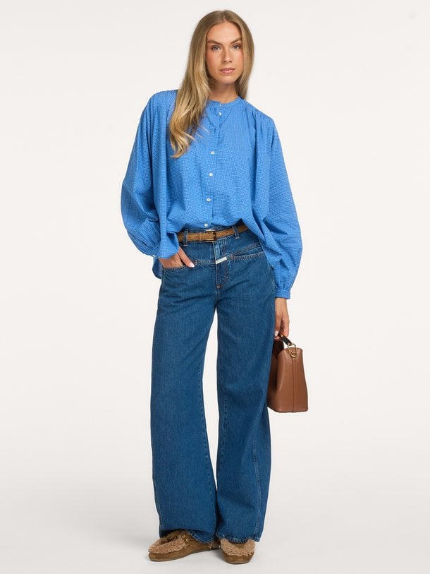 nyka blue check blouse Nyka, organic cotton blouse
