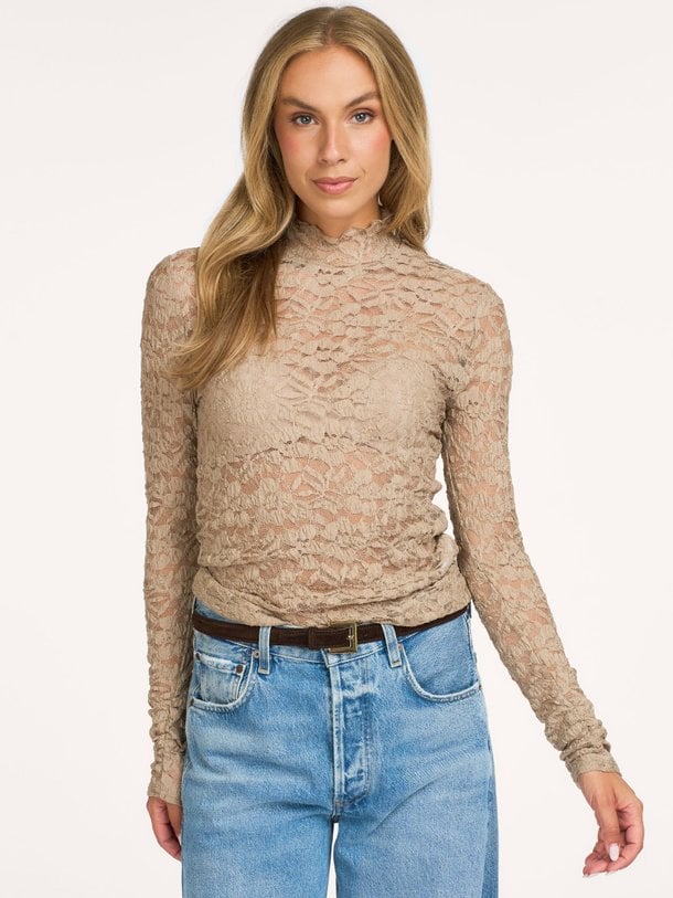 Irony lace turtle neck top Irony, geweven kanten top