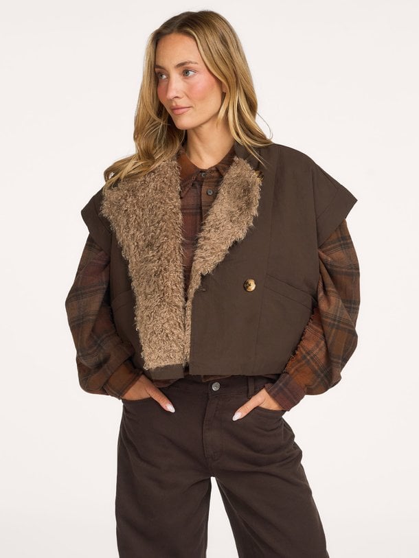 CILLY Waxed poncho Top Cilly, katoenmix gilet