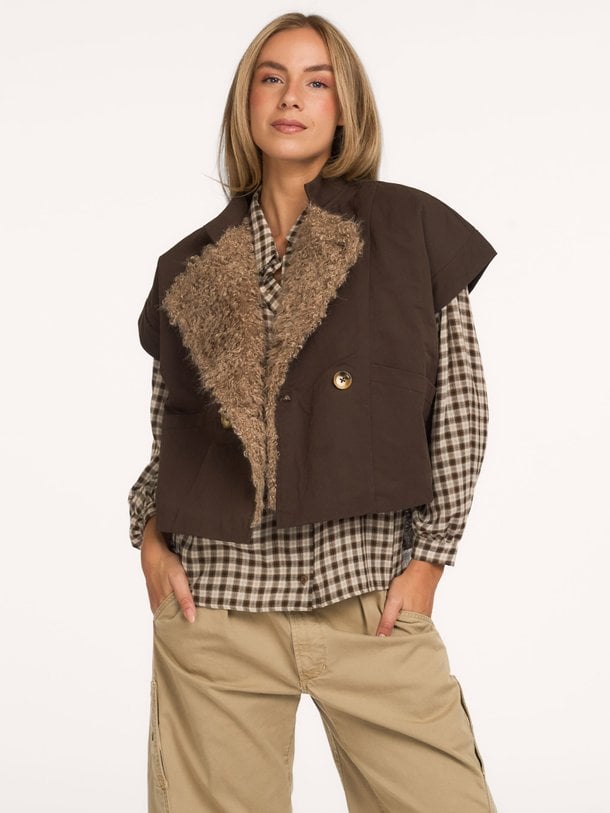 CILLY Waxed poncho Top Cilly, katoenmix gilet