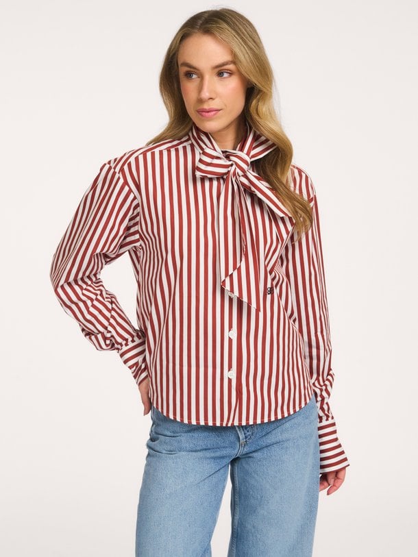Ivez bow stripe blouse Ivez, katoenen gestreepte blouse