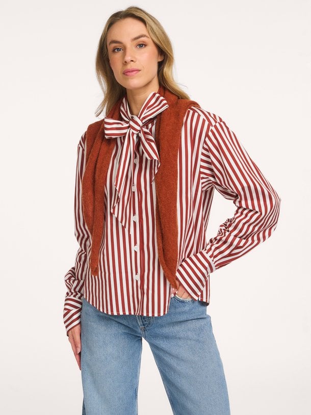 Ivez bow stripe blouse Ivez, katoenen gestreepte blouse