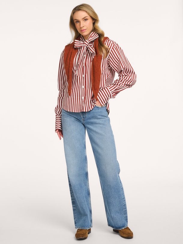 Ivez bow stripe blouse Ivez, katoenen gestreepte blouse