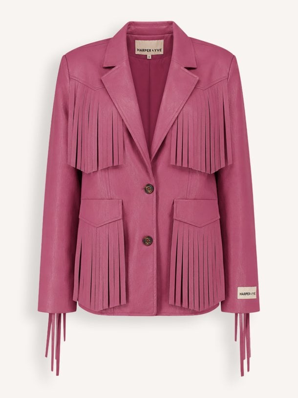 Casey, leatherlook blazer met franjes