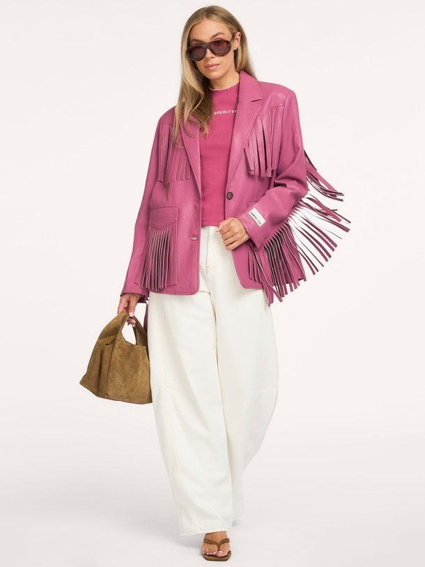 CASEY-BL Casey, leatherlook blazer met franjes