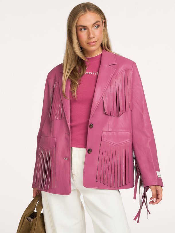 CASEY-BL Casey, leatherlook blazer met franjes