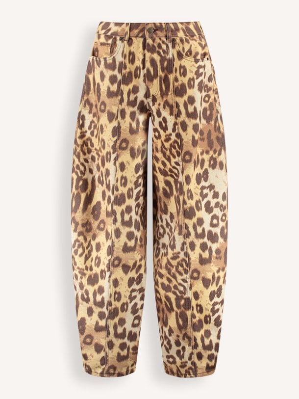ARDEN-PA Arden, high waist barrel fit leopard jeans