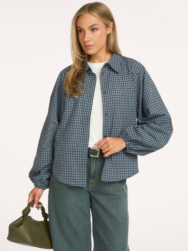 MWIlse Balloon Sleeve Shirt Ilse, katoenen geruite blouse