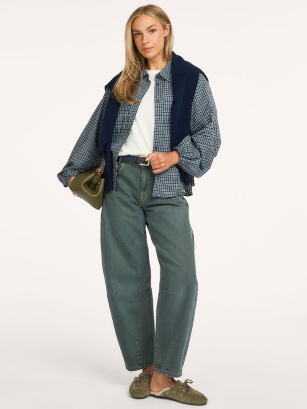 MWIlse Balloon Sleeve Shirt Ilse, katoenen geruite blouse