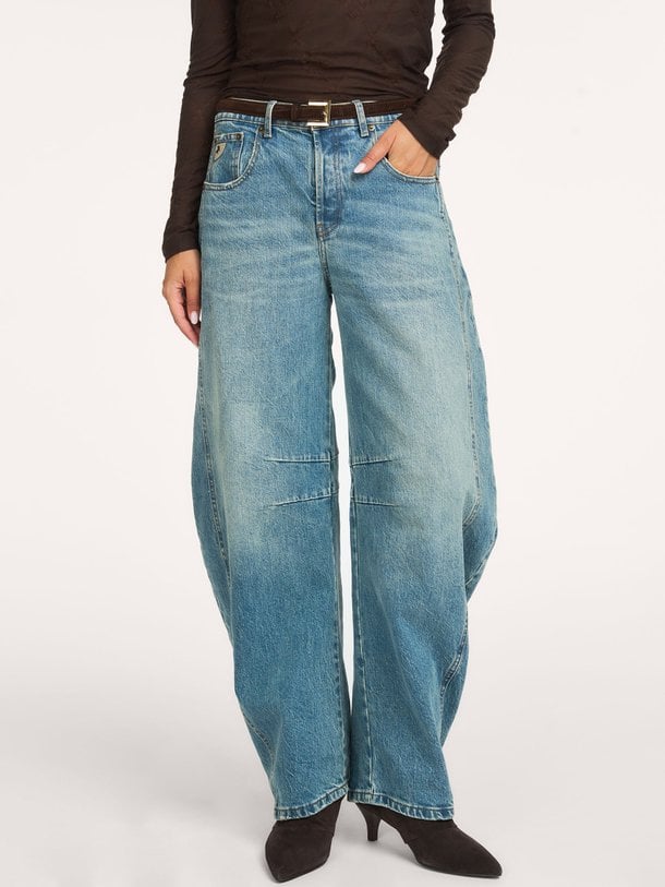 Aliana, mid waist barrel fit non-stretch jeans