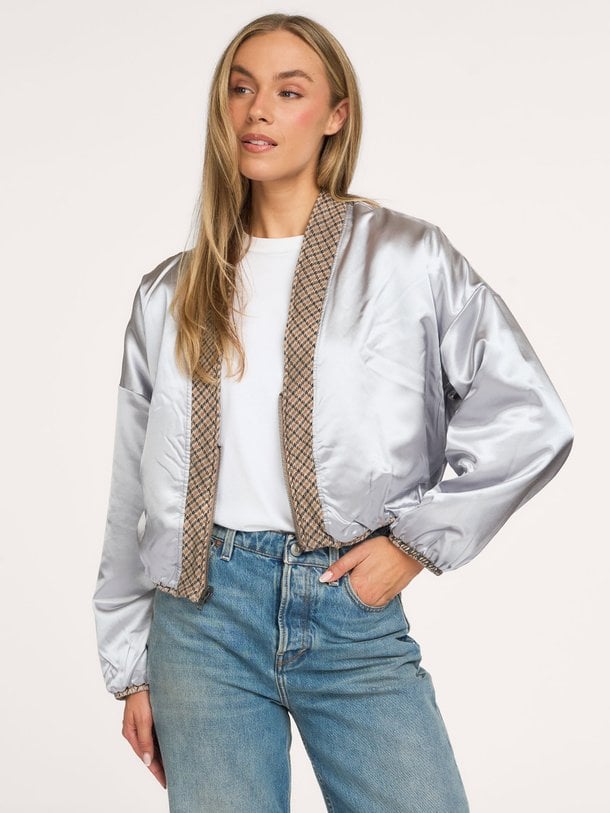 check cardigan reversible Katoenmix reversible jasje