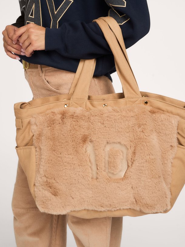 fluffy shopper Geweven shopper met fake fur