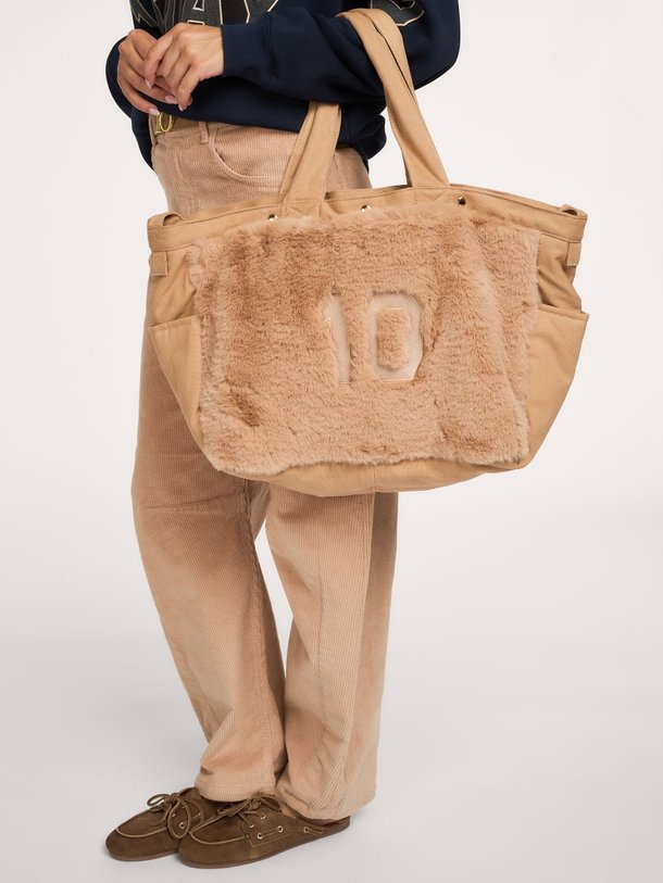 fluffy shopper Geweven shopper met fake fur