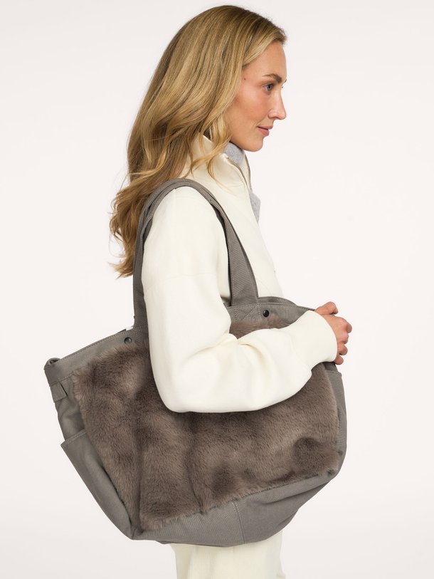 fluffy shopper Geweven shopper met fake fur