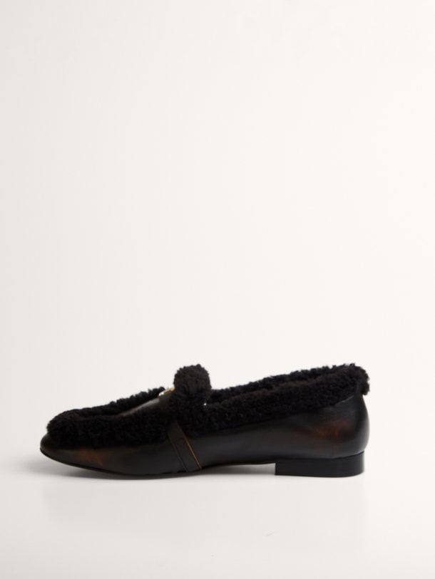 Lily, lederen shearling loafers