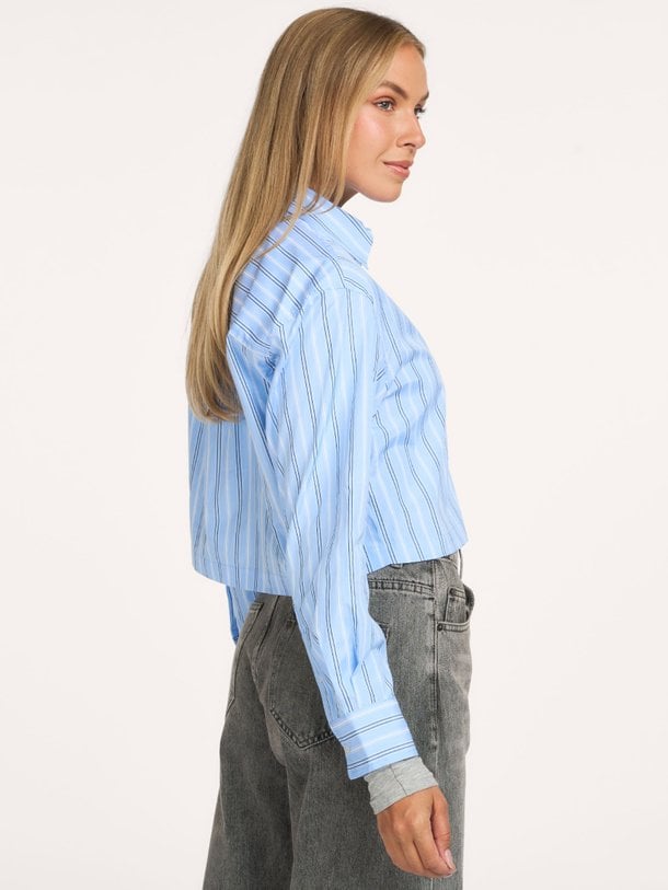Crop Stripe Zip Shirt Katoenmix gestreepte blouse