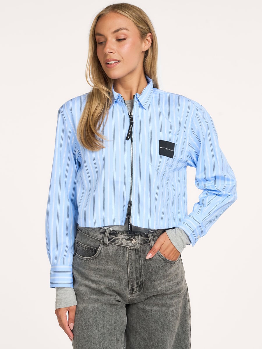 Haute L'Amitié Crop Stripe Zip Shirt | Orangebag