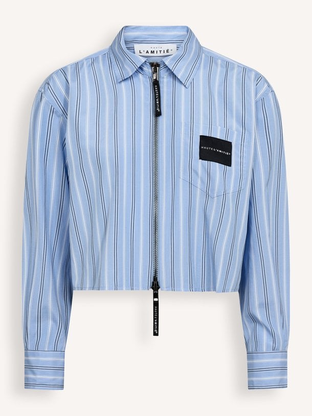 Crop Stripe Zip Shirt Katoenmix gestreepte blouse