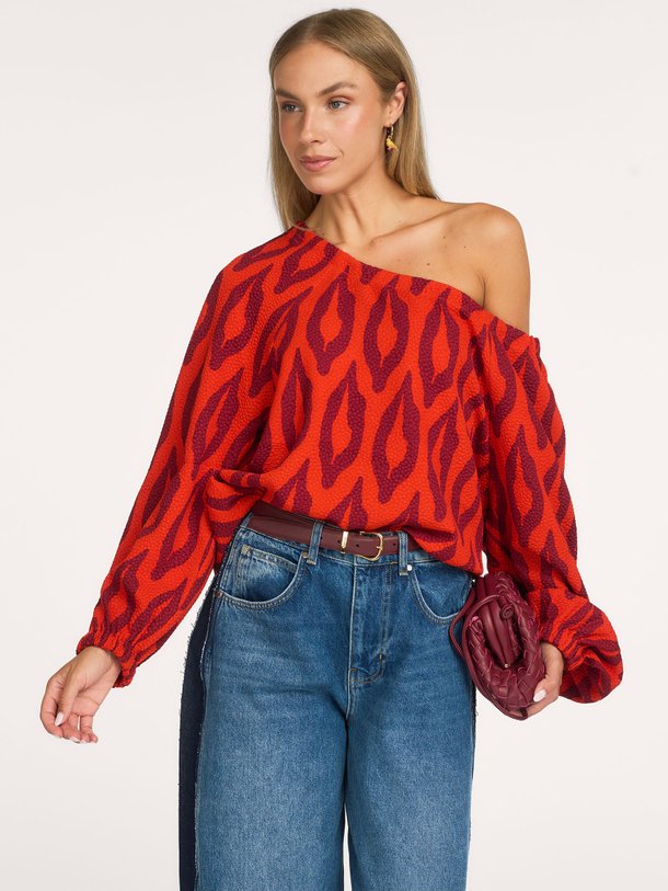 KOLORFUL Kolorful, geweven off-shoulder top met print