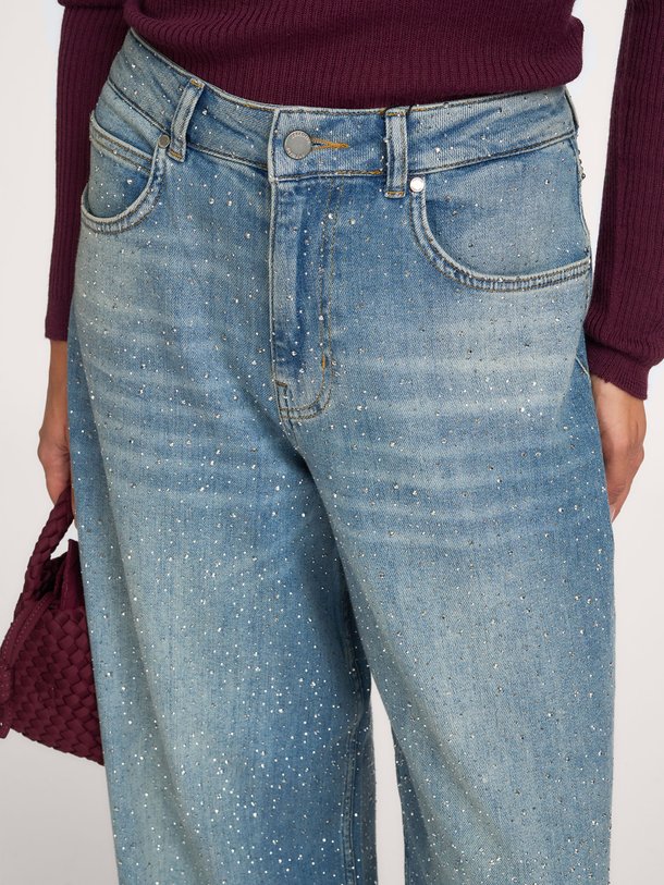 KACTUS Kactus, high waist wide leg jeans met strass