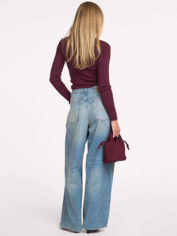 KACTUS Kactus, high waist wide leg jeans met strass