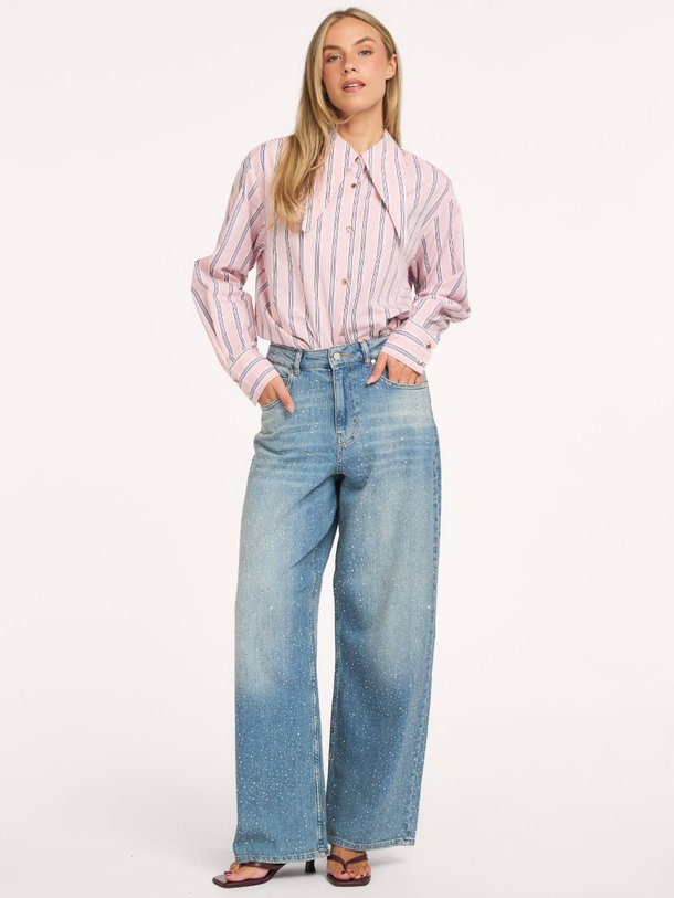 KACTUS Kactus, high waist wide leg jeans met strass